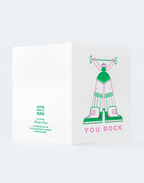Carte letterpress "You rock", illustration Martha Rivas - Édition Letterpress de Paris	