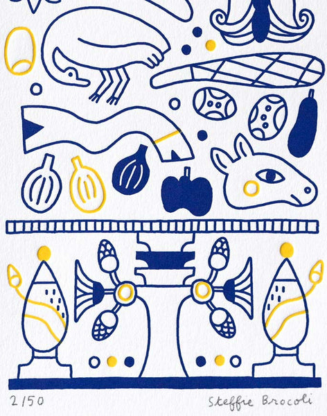 Affiche letterpress "Frigo Egyptien", imprimée en 2 couleurs, illustration Steffie Brocoli - Édition LETTERPRESS DE PARIS