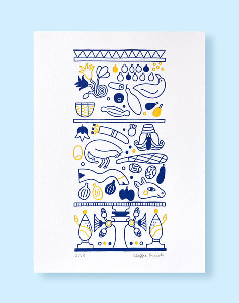 Affiche letterpress "Frigo Egyptien", imprimée en 2 couleurs, illustration Steffie Brocoli - Édition LETTERPRESS DE PARIS