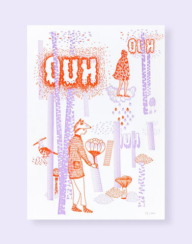 Affiche letterpress "Dans les bois", illustration Daniella - Édition LETTERPRESS DE PARIS