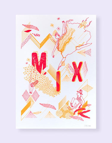 Affiche letterpress "Mix", imprimée en 2 couleurs illustration Daniella - Édition LETTERPRESS DE PARIS
